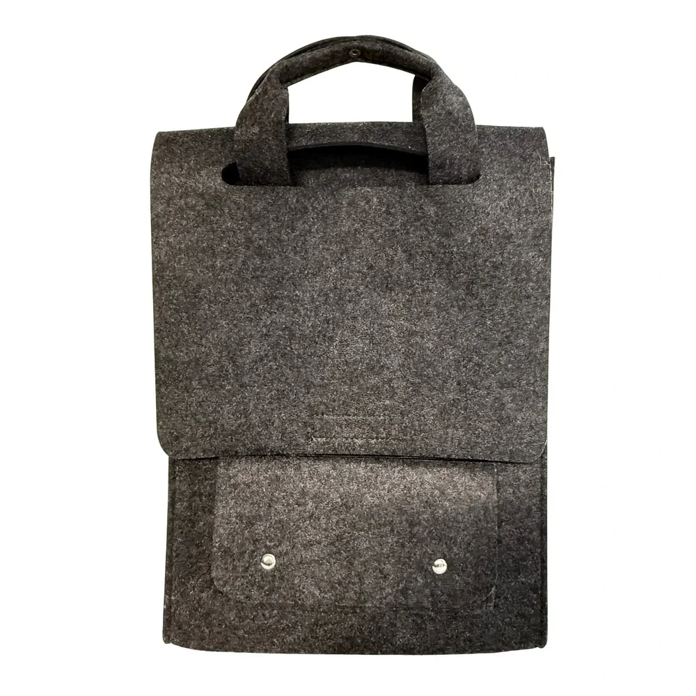 Backpack computer Bag gray‎ felt Handles magnetic closures academia minimalist